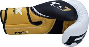 RDX Guantoni Da Boxe EGO In Pelle Maya - Per Sparring, Muay Thai E Kickboxing, Imbottitura Multi-Strato, Supporto Polso Lungo, Ventilati, 10 Oz/12 Oz